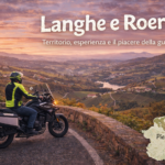 Carlo Granisso in sella alla CF Moto 700MT ADV durante uno dei suoi giri in moto tra Langhe e Roero, tappa della roadmap in Piemonte